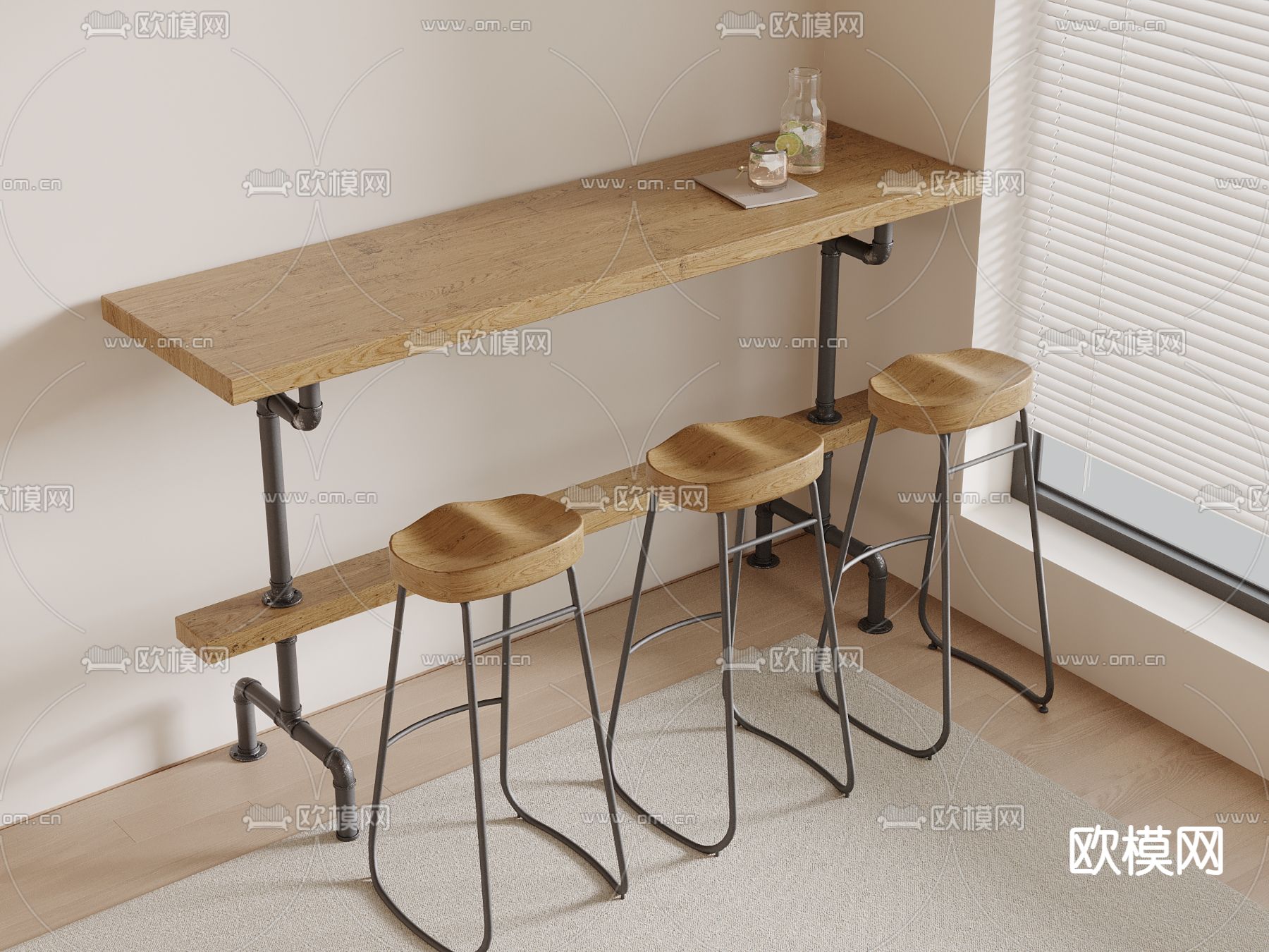 原木吧台 吧椅3d模型下载