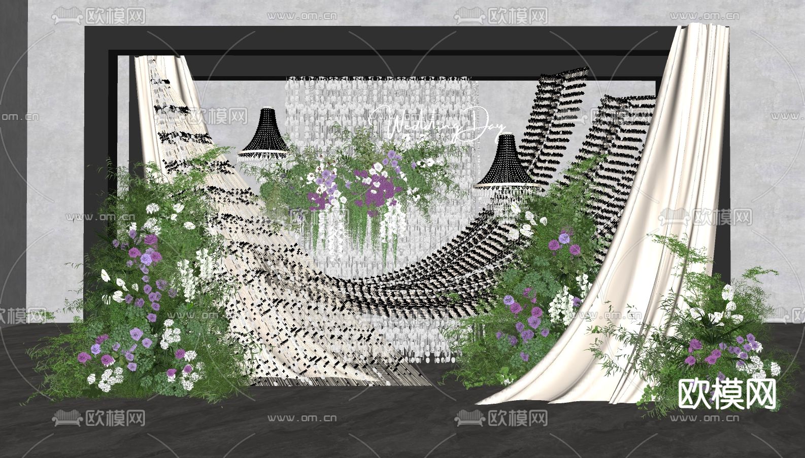 婚礼迎宾区展陈su模型下载（渲染图1）
