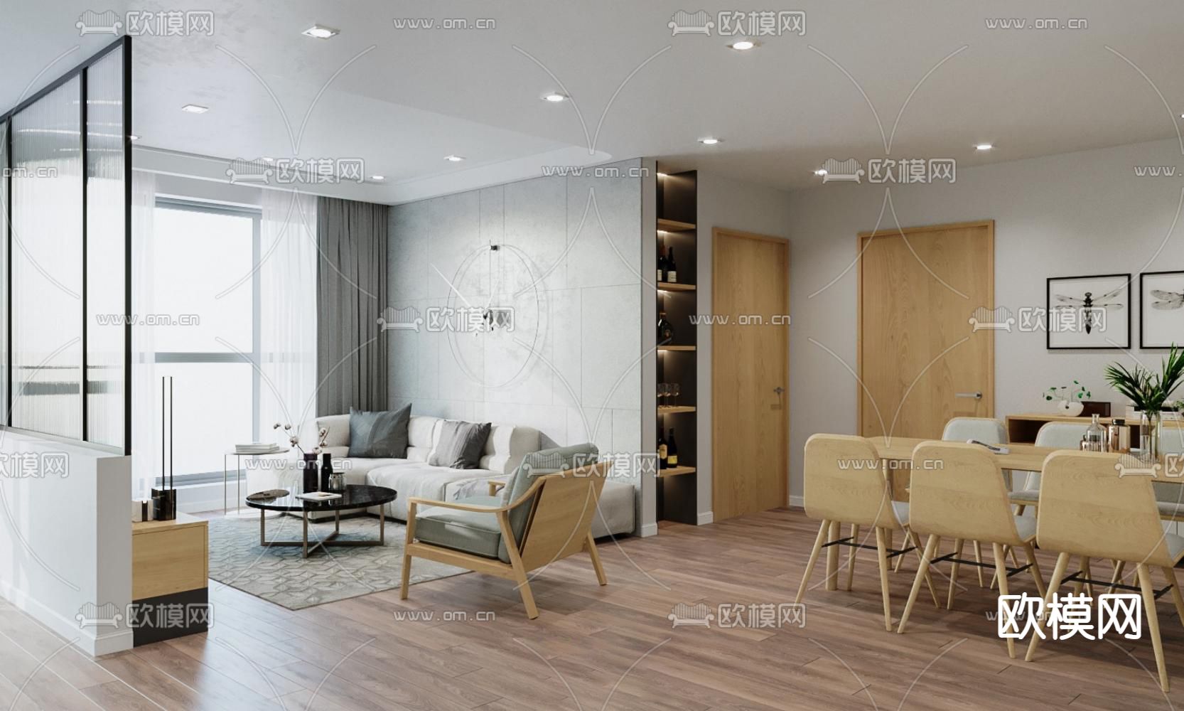 北欧客餐厅3d模型下载（渲染图3）