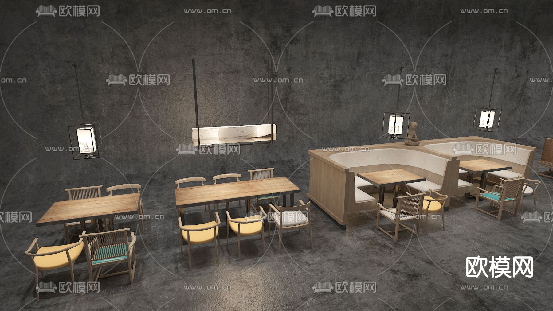 卡座餐桌椅3d模型下载（渲染图2）