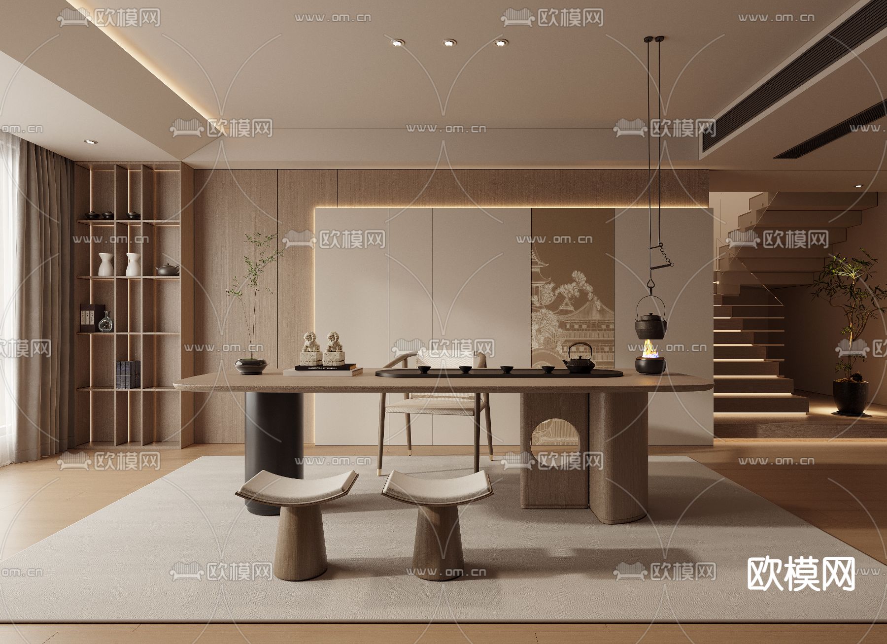 新中式茶室 宋氏美学3d模型下载（渲染图1）