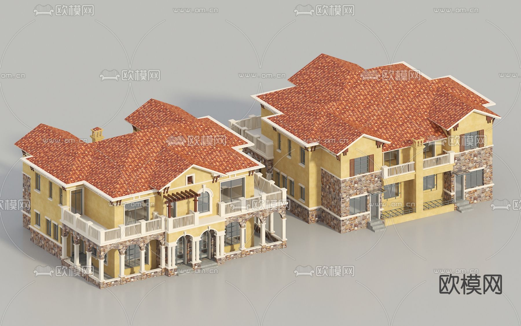 欧式双拼别墅3d模型下载