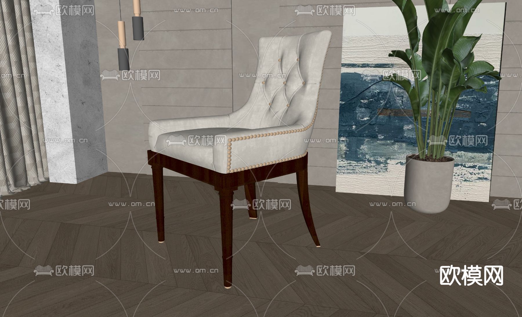 美式单椅 餐椅su模型下载（渲染图1）