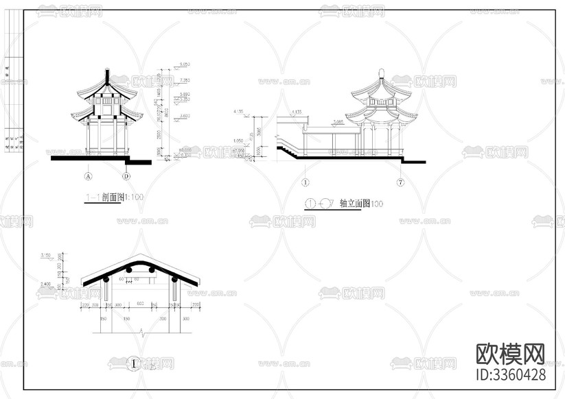 仿古商業(yè)建筑CAD施工圖下載(渲染圖7)