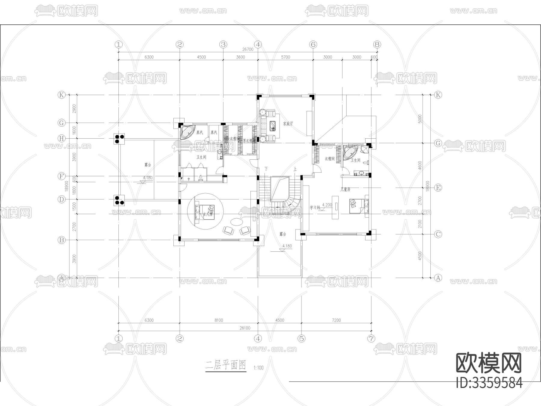 现代农村自建房 两层半三层自建别墅 私人住宅 独栋别墅cad施工图下载（渲染图4）