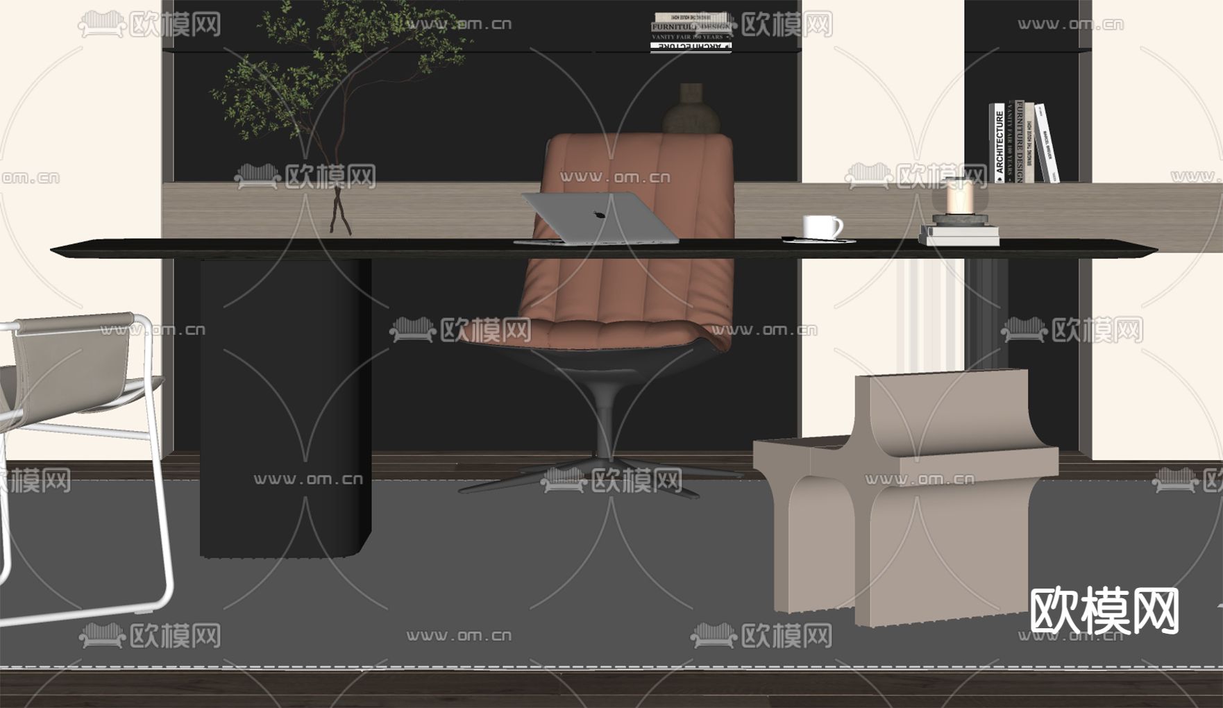现代书桌椅su模型下载（渲染图1）