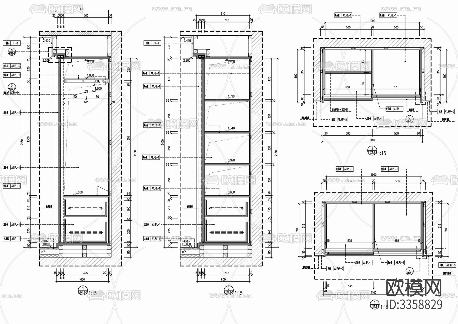 四套衣柜衣帽间节点大样图下载（渲染图7）