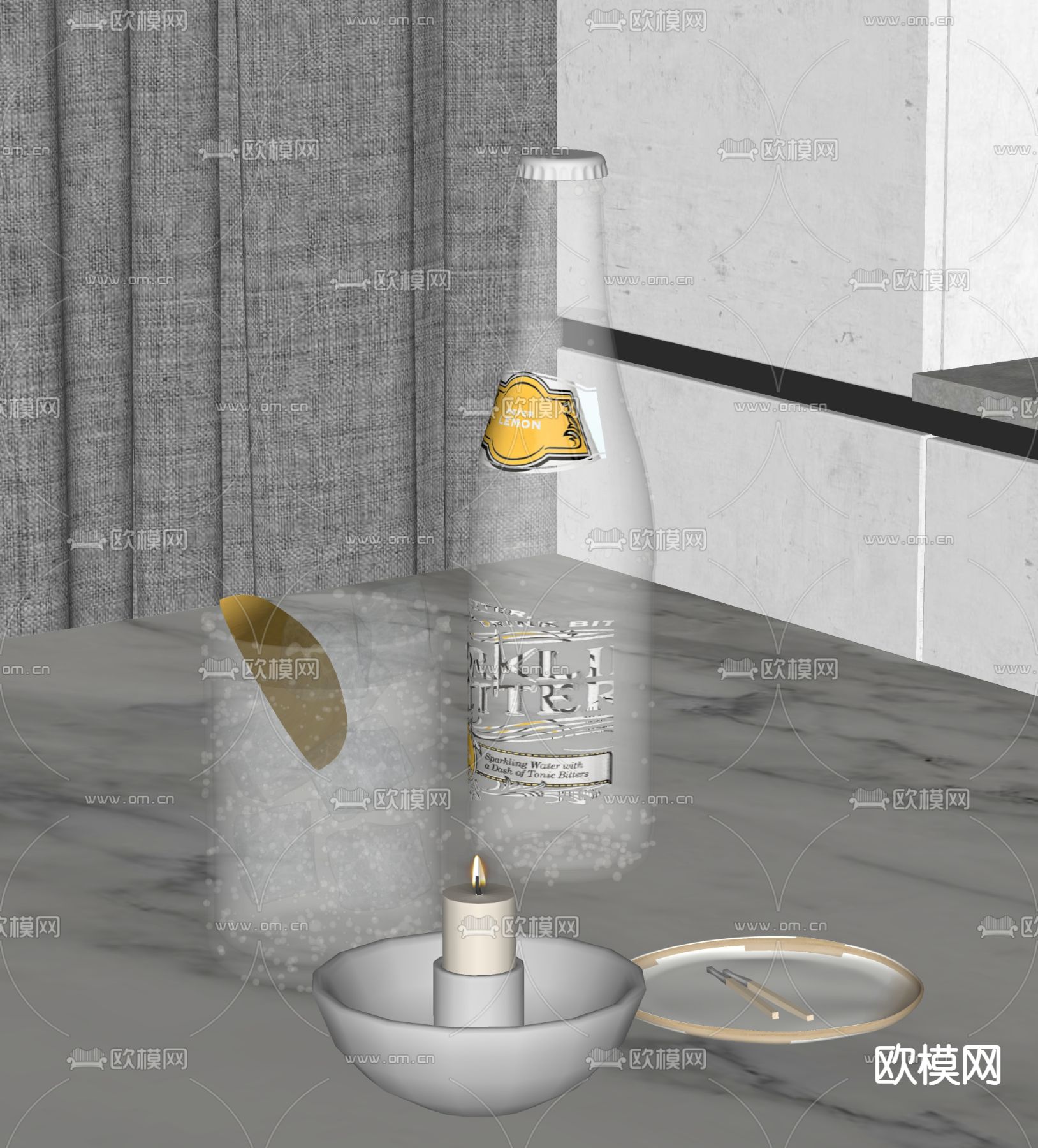 蜡烛 水杯 酒杯su模型下载（渲染图1）