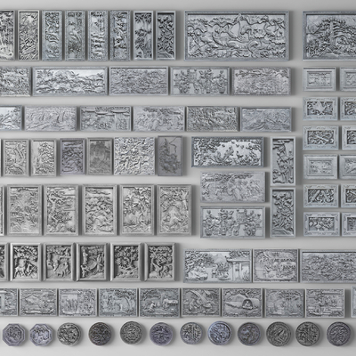  中式2D浮雕景墙 壁刻画 文化墙su模型 