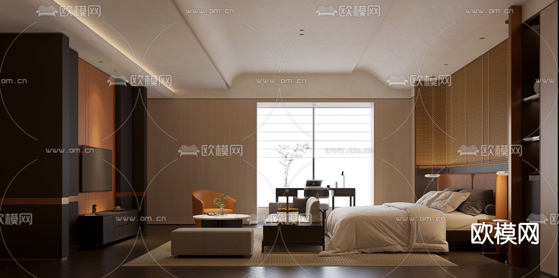 酒店客房 卧房3d模型下载（渲染图1）