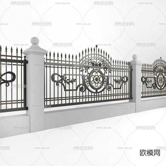 欧式墙院围栏 护栏 栅栏su模型下载(渲染图4)