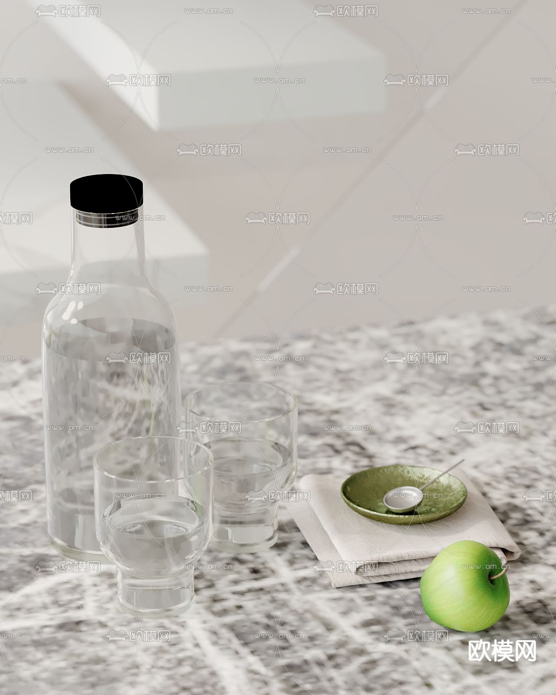 水瓶 水杯 水果su模型下载（渲染图2）