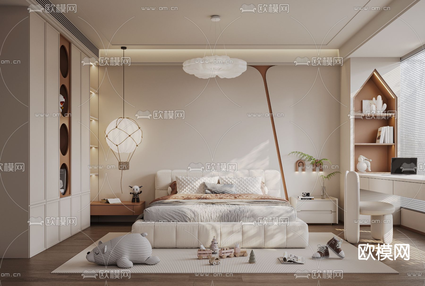 奶油风儿童房 小孩房3d模型下载（渲染图1）