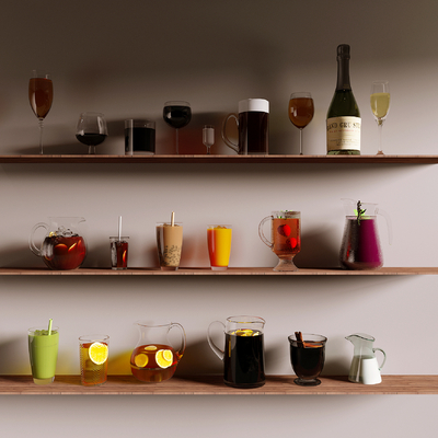  水果茶 酒水su模型 