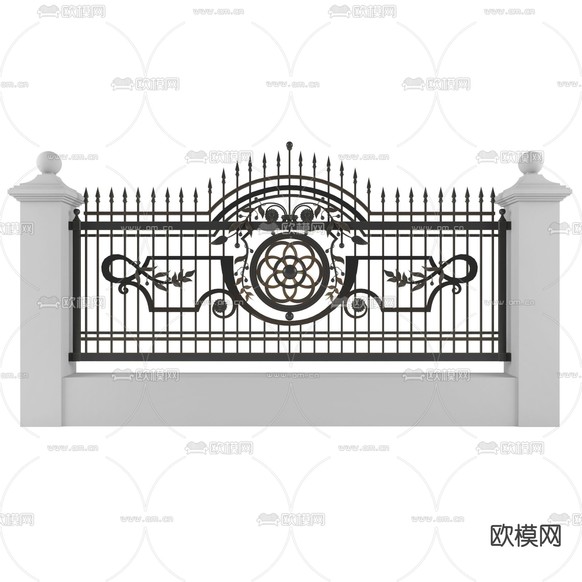 欧式墙院围栏 护栏 栅栏su模型下载(渲染图2)