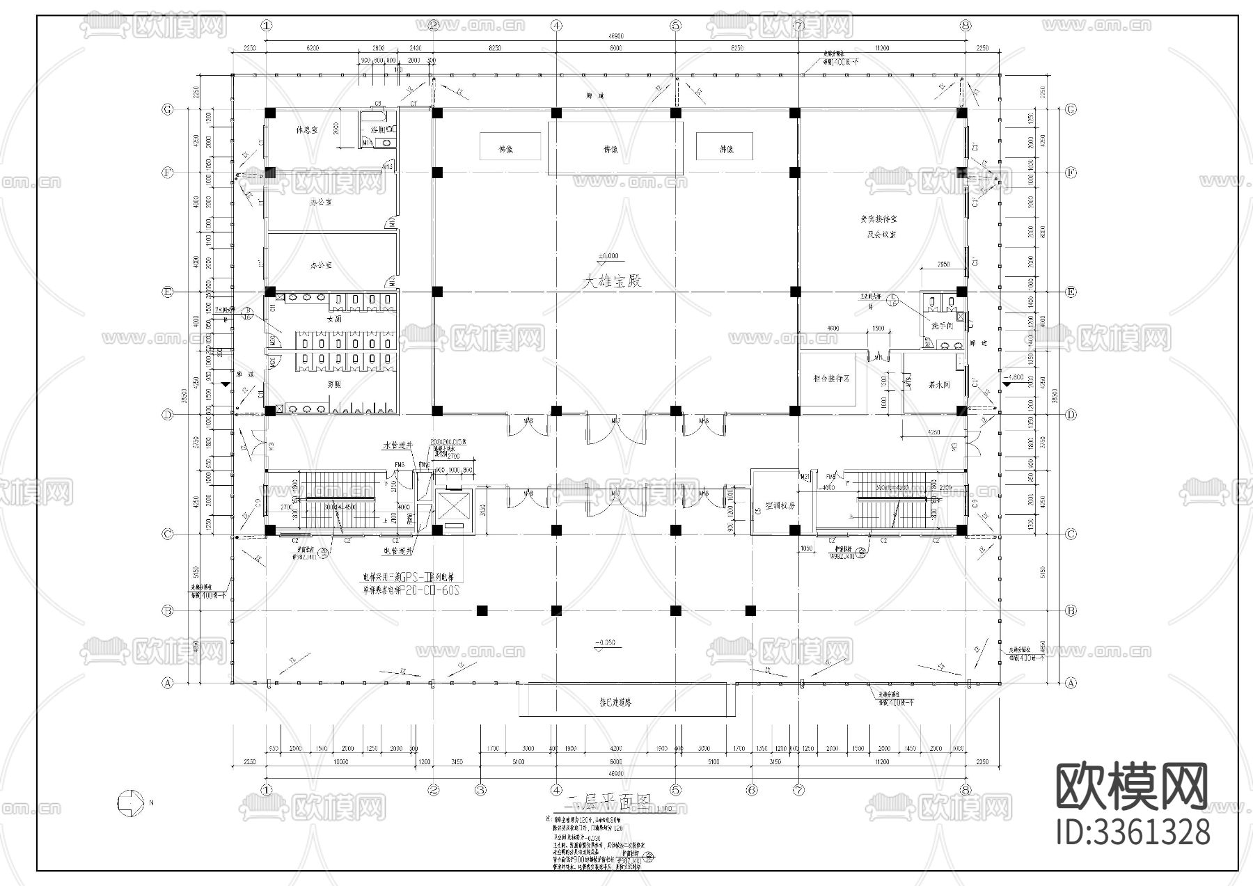 静音寺建筑CAD施工图下载（渲染图9）