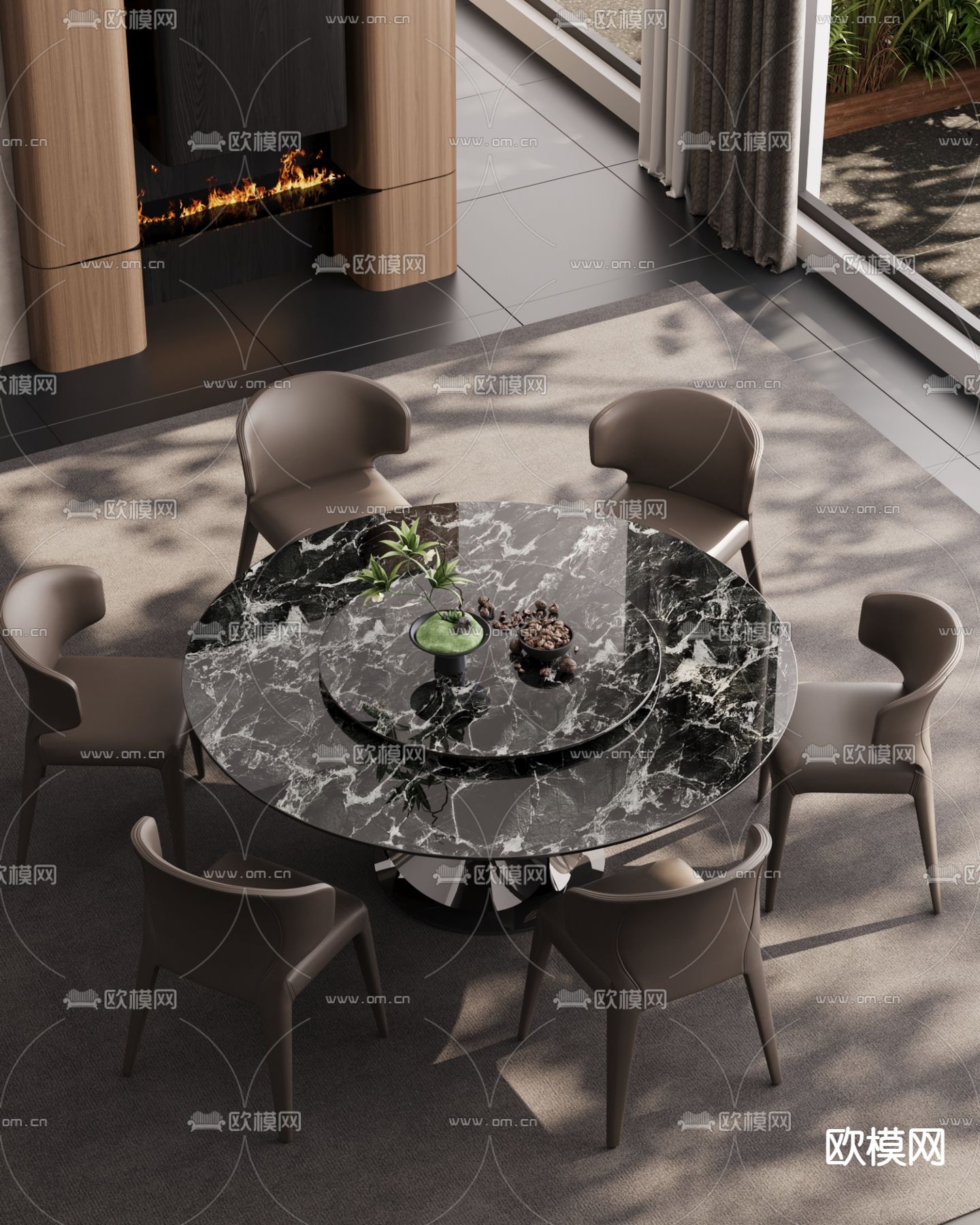 意式餐桌椅 圆餐桌3d模型下载