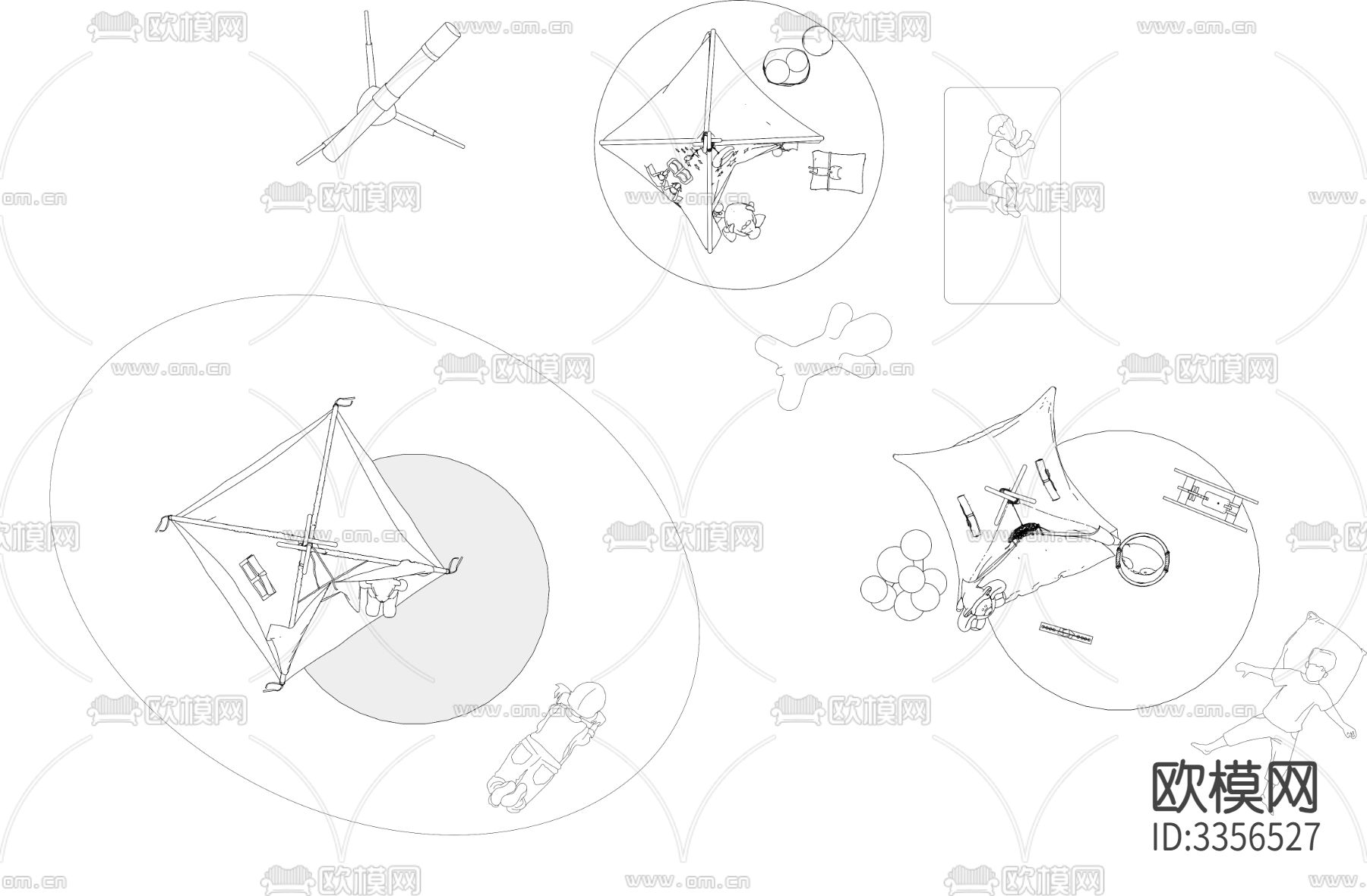 儿童游乐区亲子乐园帐篷cad大样图下载（渲染图1）