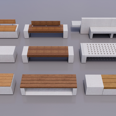  景观座凳 公园椅凳 公共座椅su模型 