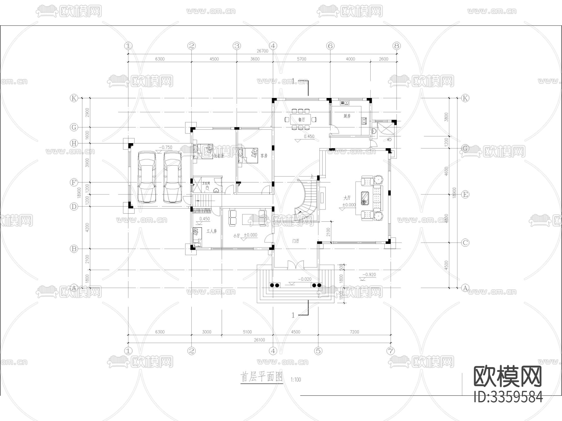现代农村自建房 两层半三层自建别墅 私人住宅 独栋别墅cad施工图下载（渲染图3）