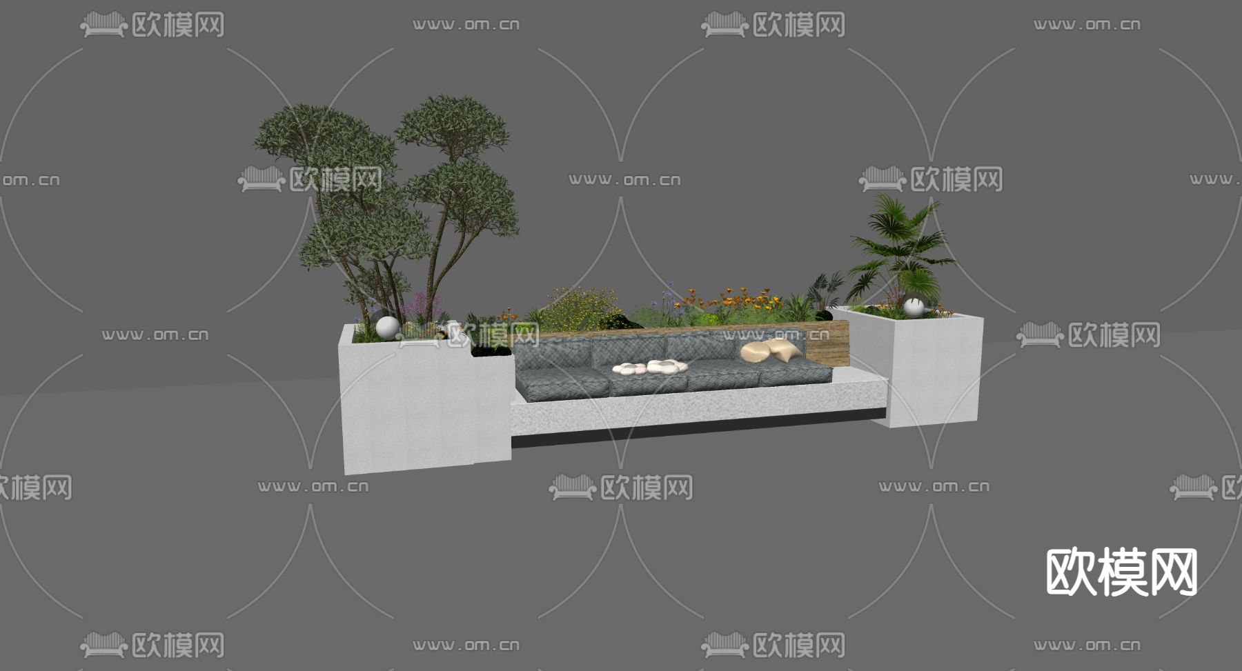 树池椅 户外椅 公共椅su模型下载（渲染图1）
