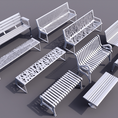  景观座凳 公园椅凳 公共座椅su模型 