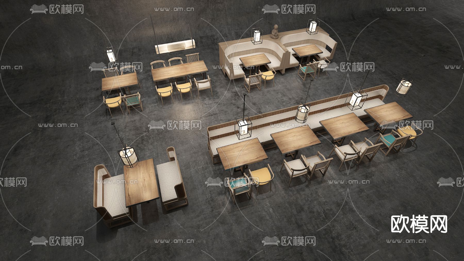 卡座餐桌椅3d模型下载（渲染图1）