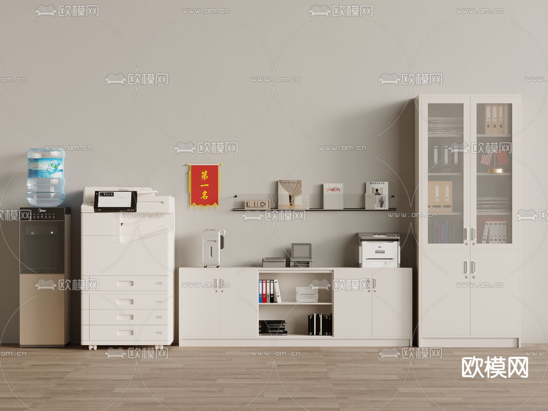 现代文件柜 打印机 饮水机su模型下载（渲染图2）