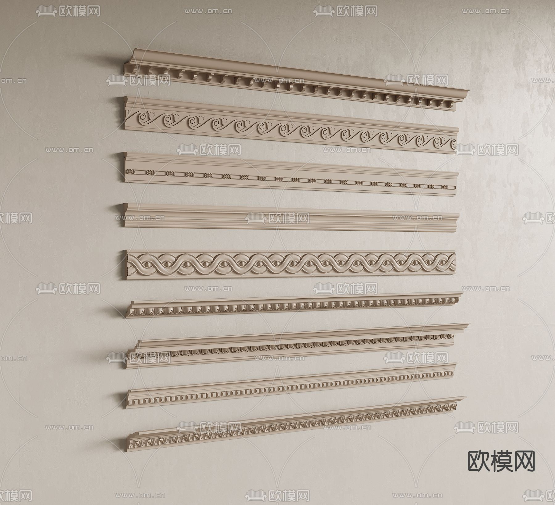 法式雕花石膏线su模型下载（渲染图2）