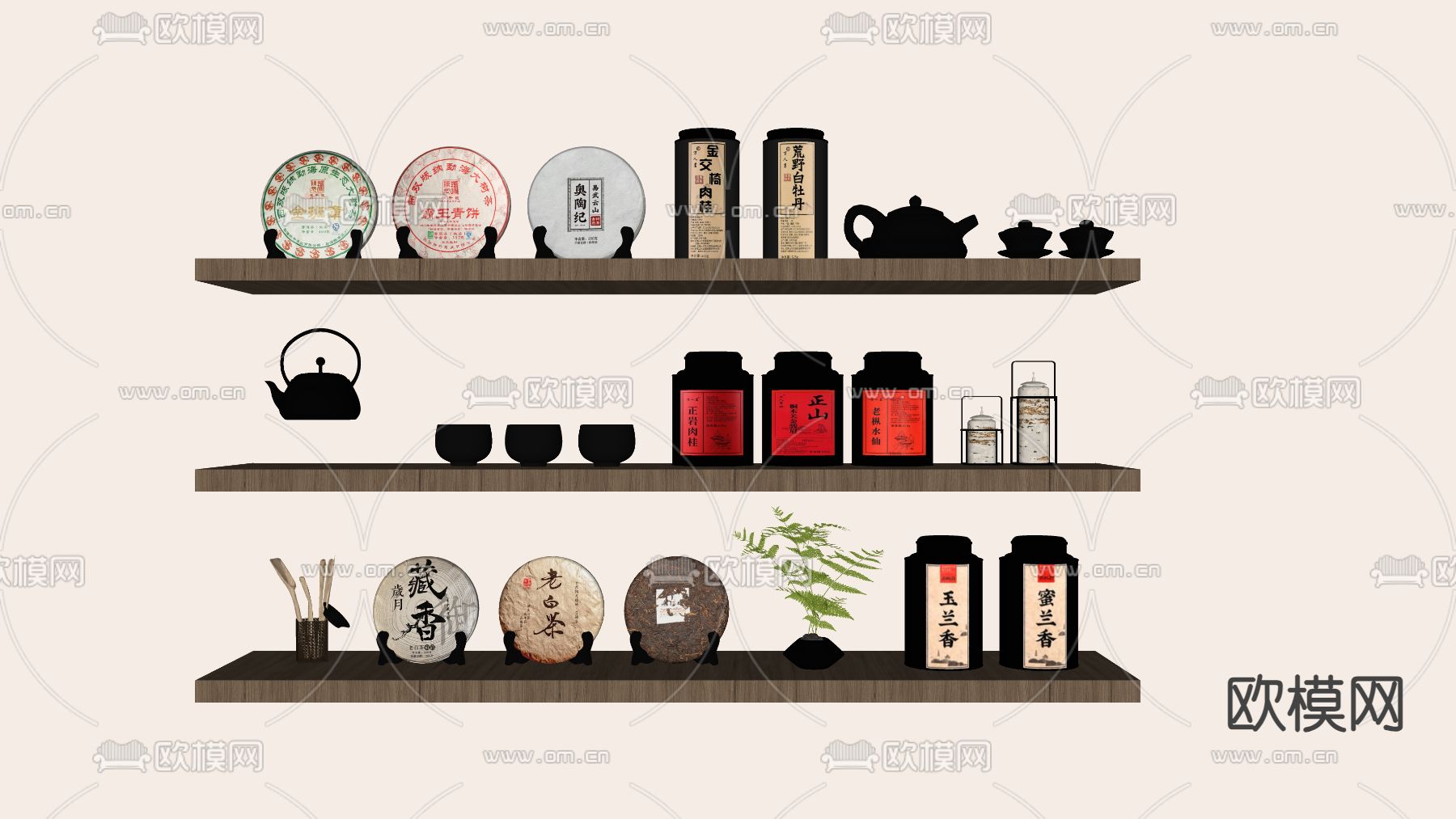 新中式茶具 茶叶 茶壶 茶杯su模型下载（渲染图1）
