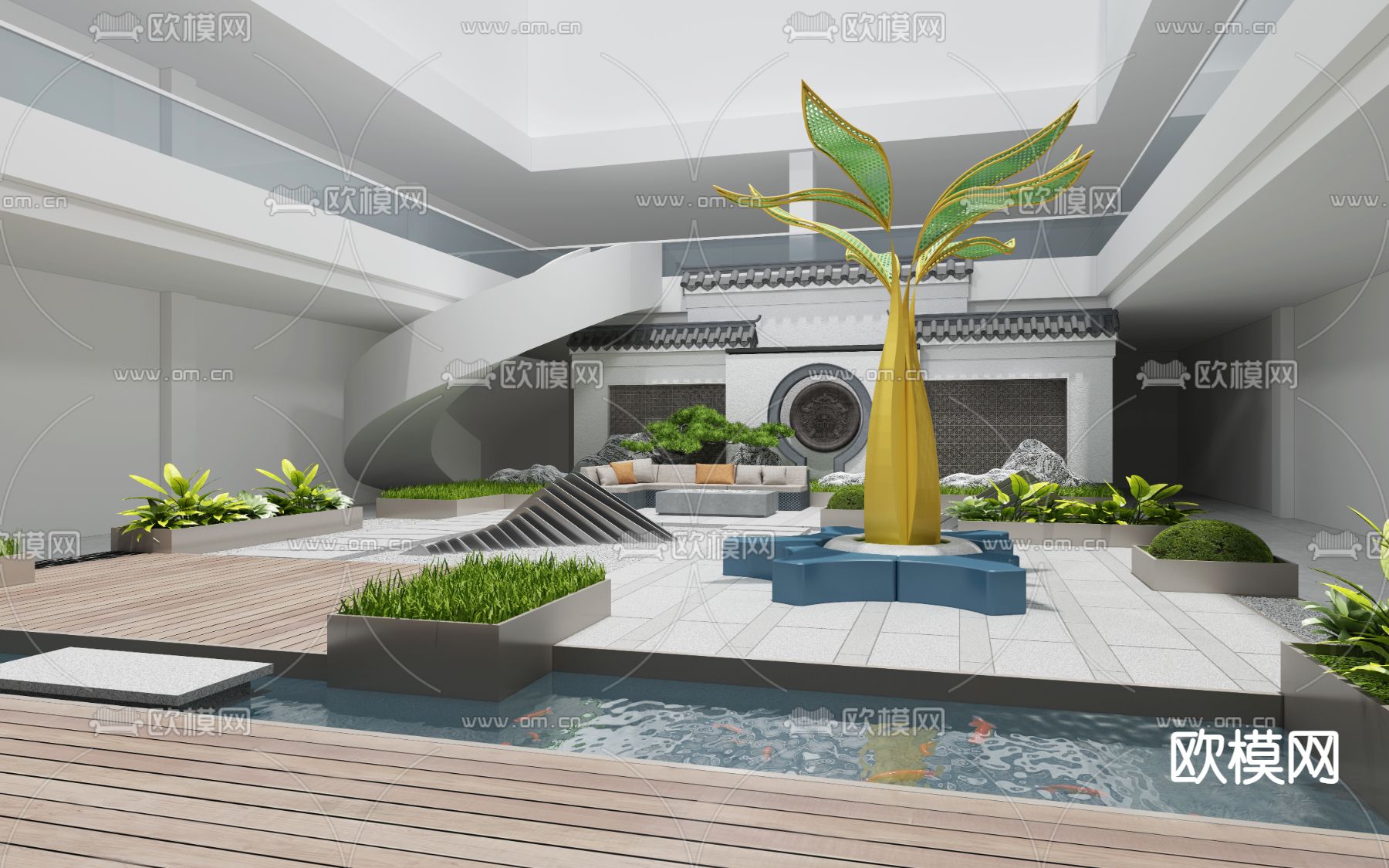 酒店中庭 中空花园3d模型下载（渲染图1）