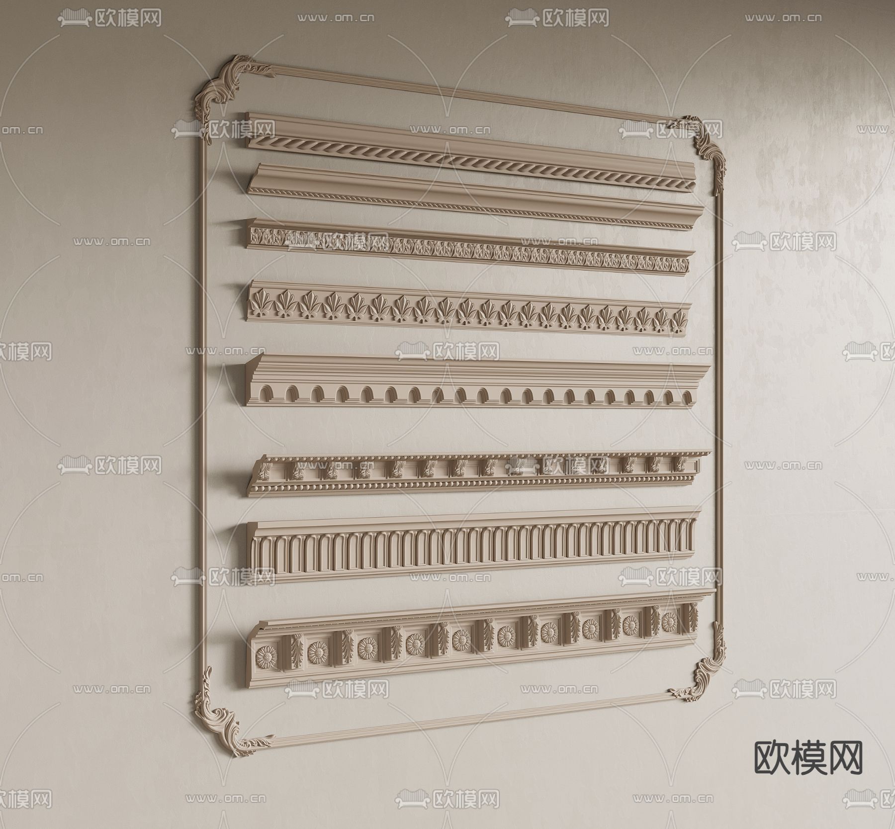 法式雕花石膏线su模型下载（渲染图2）