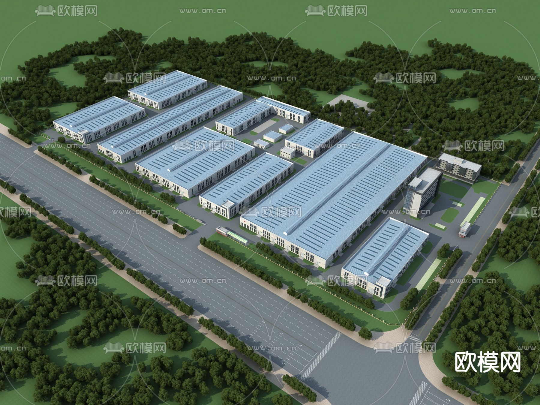 创业园 厂房鸟瞰3d模型下载