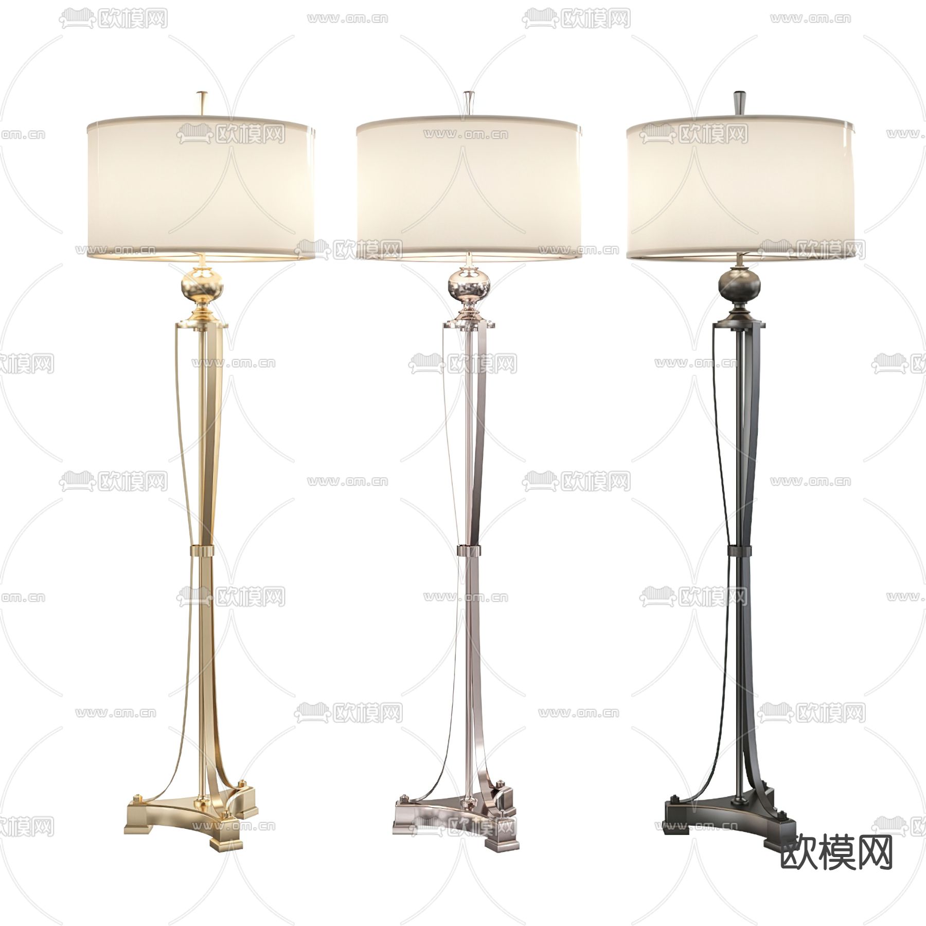 美式落地灯 金属落地灯3d模型下载