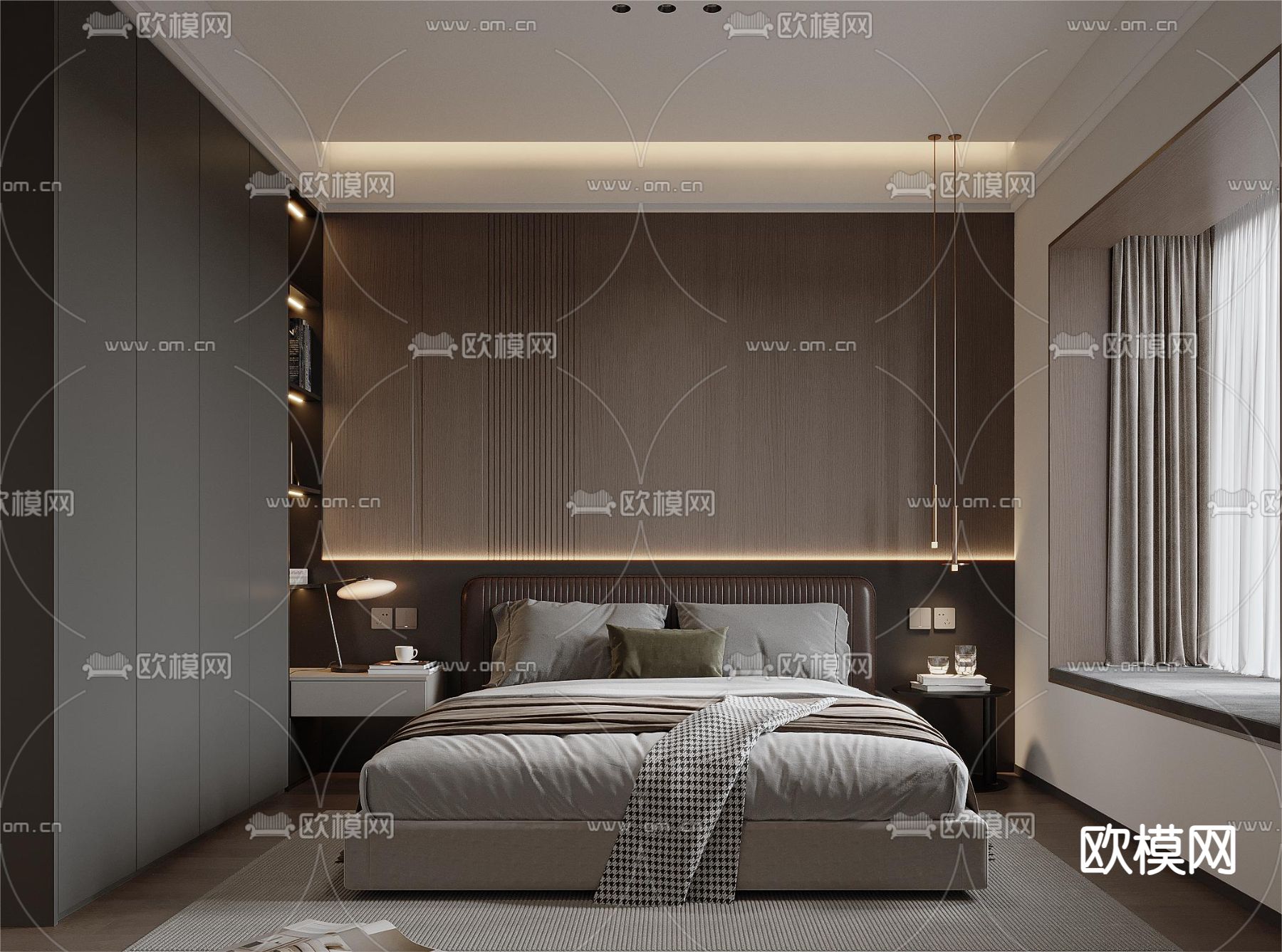 轻奢风卧室 主人房3d模型下载（渲染图2）