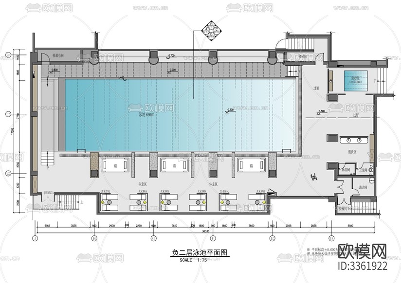 650㎡游泳池及休閑區(qū)室內(nèi)裝飾 休閑娛樂 游泳會所cad施工圖下載(渲染圖1)