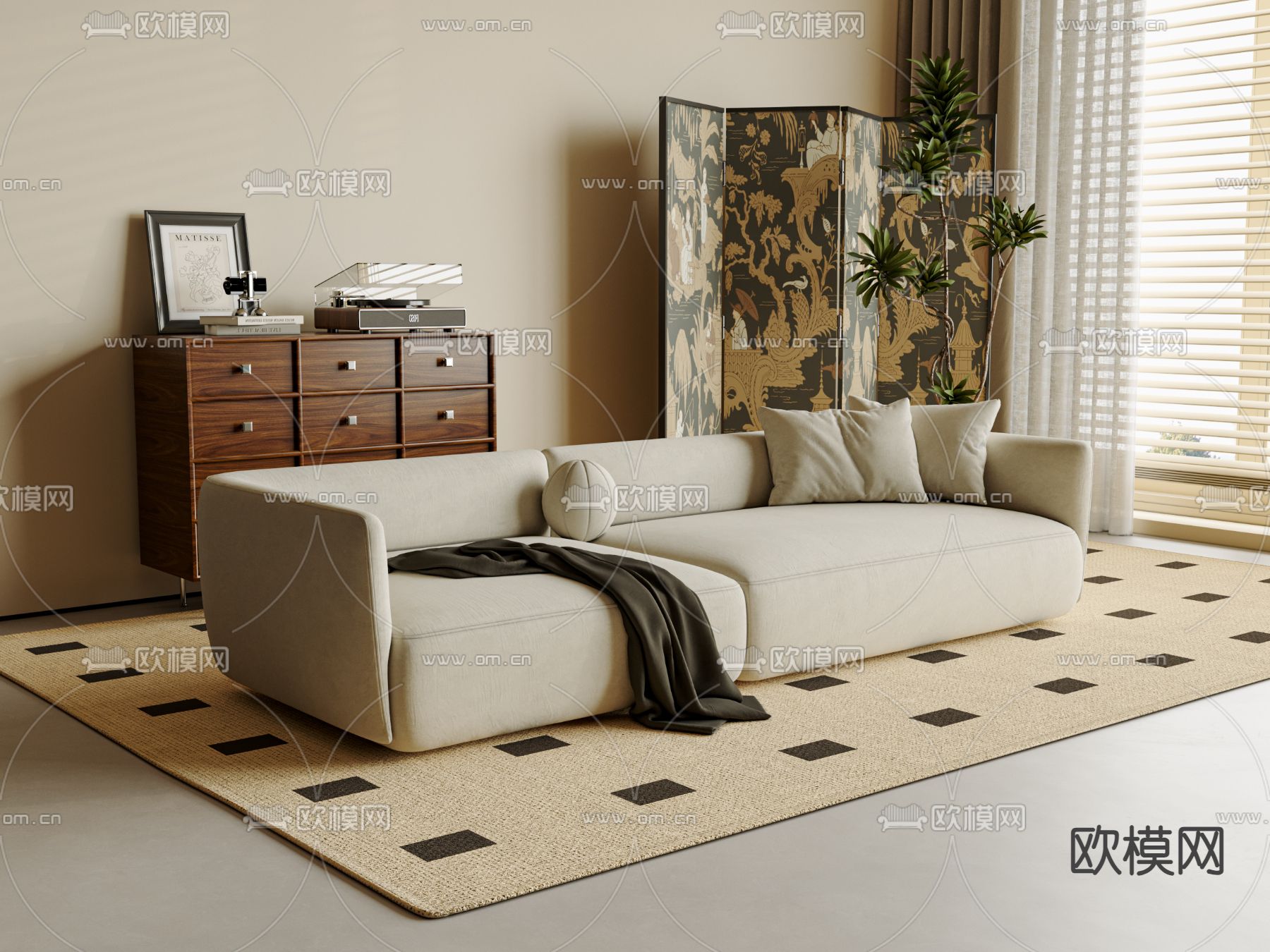 中古风沙发 双人沙发3d模型下载