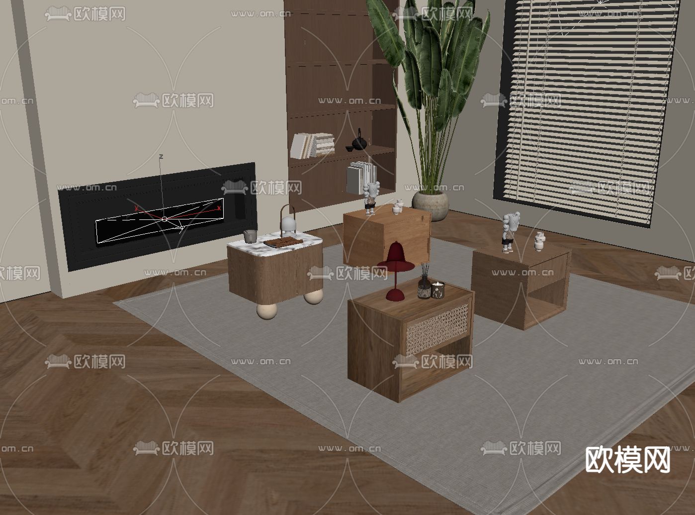 侘寂风床头柜su模型下载（渲染图1）