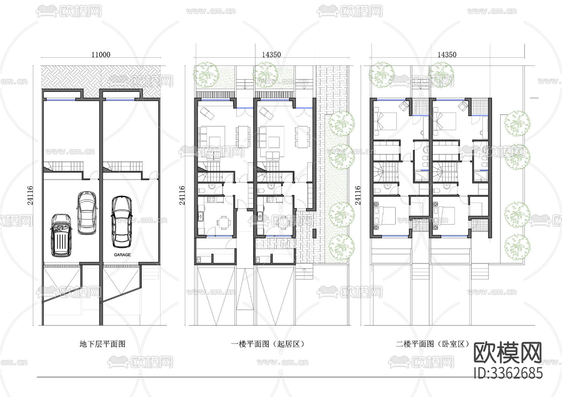 795m²三层别墅cad平面图下载