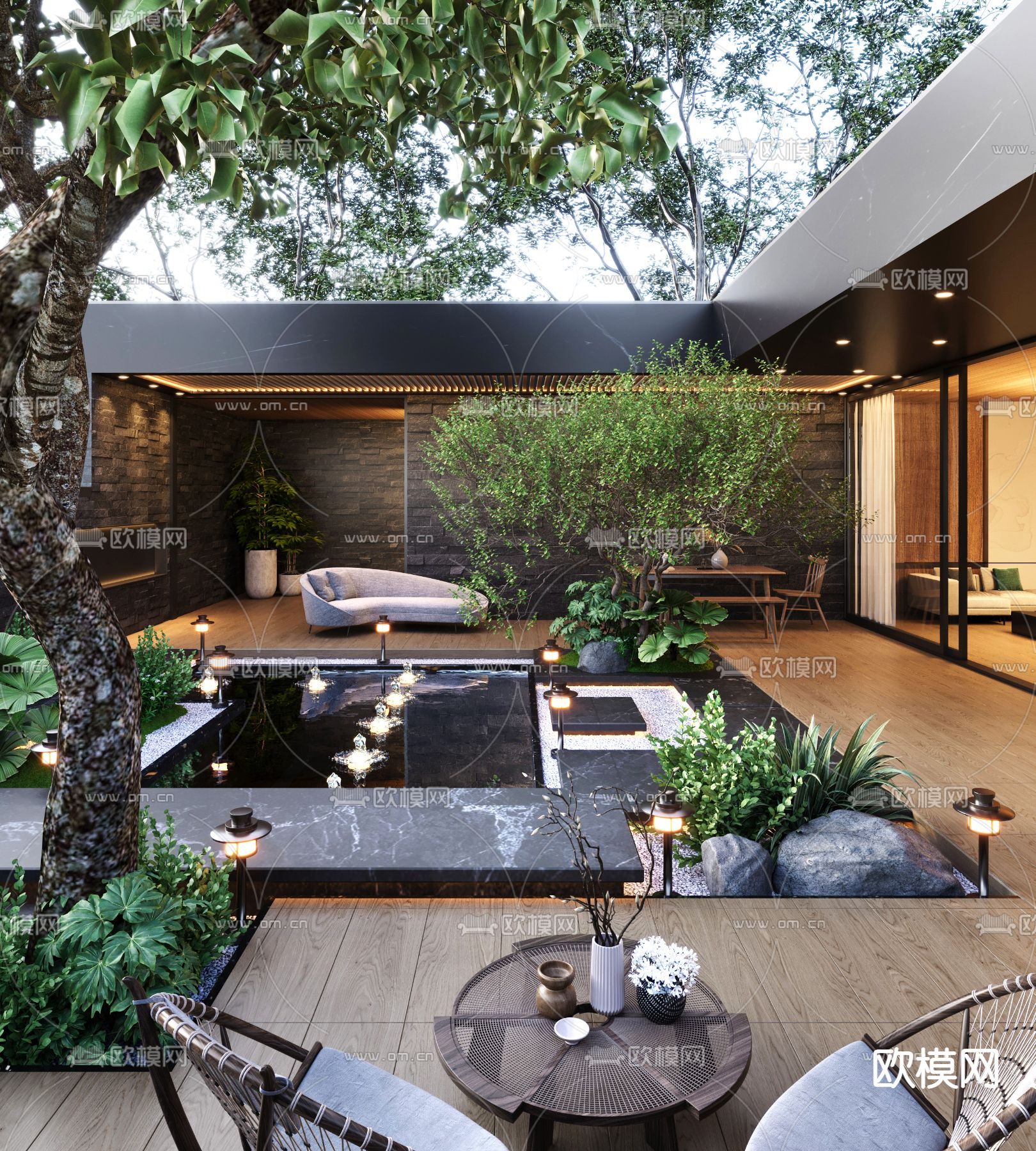 别墅庭院 花园3d模型下载