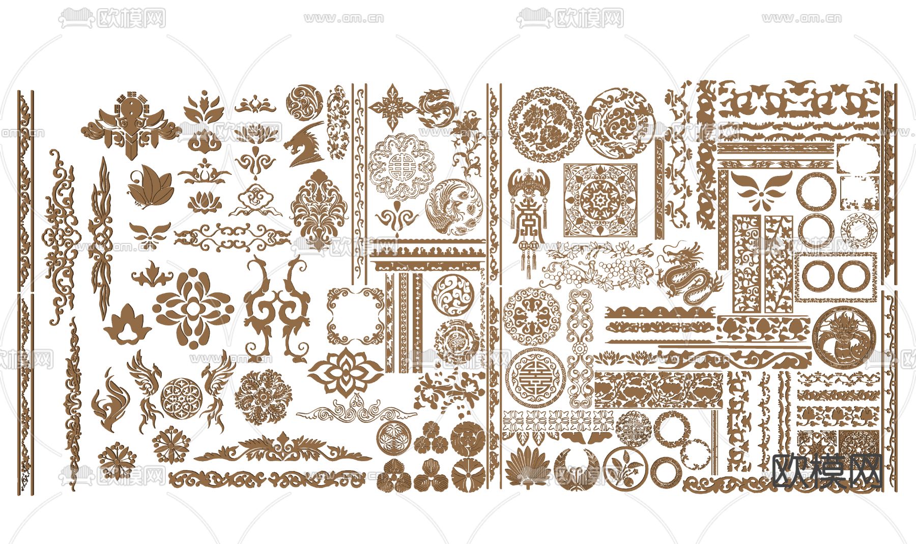 中式线条雕花 花窗 祥云 角花 角线su模型下载（渲染图2）