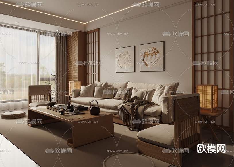 侘寂风客厅3d模型下载(渲染图2)