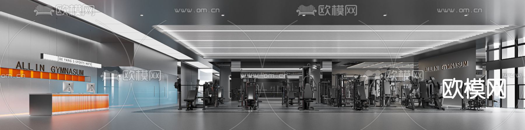 高级灰健身房3d模型下载（渲染图1）