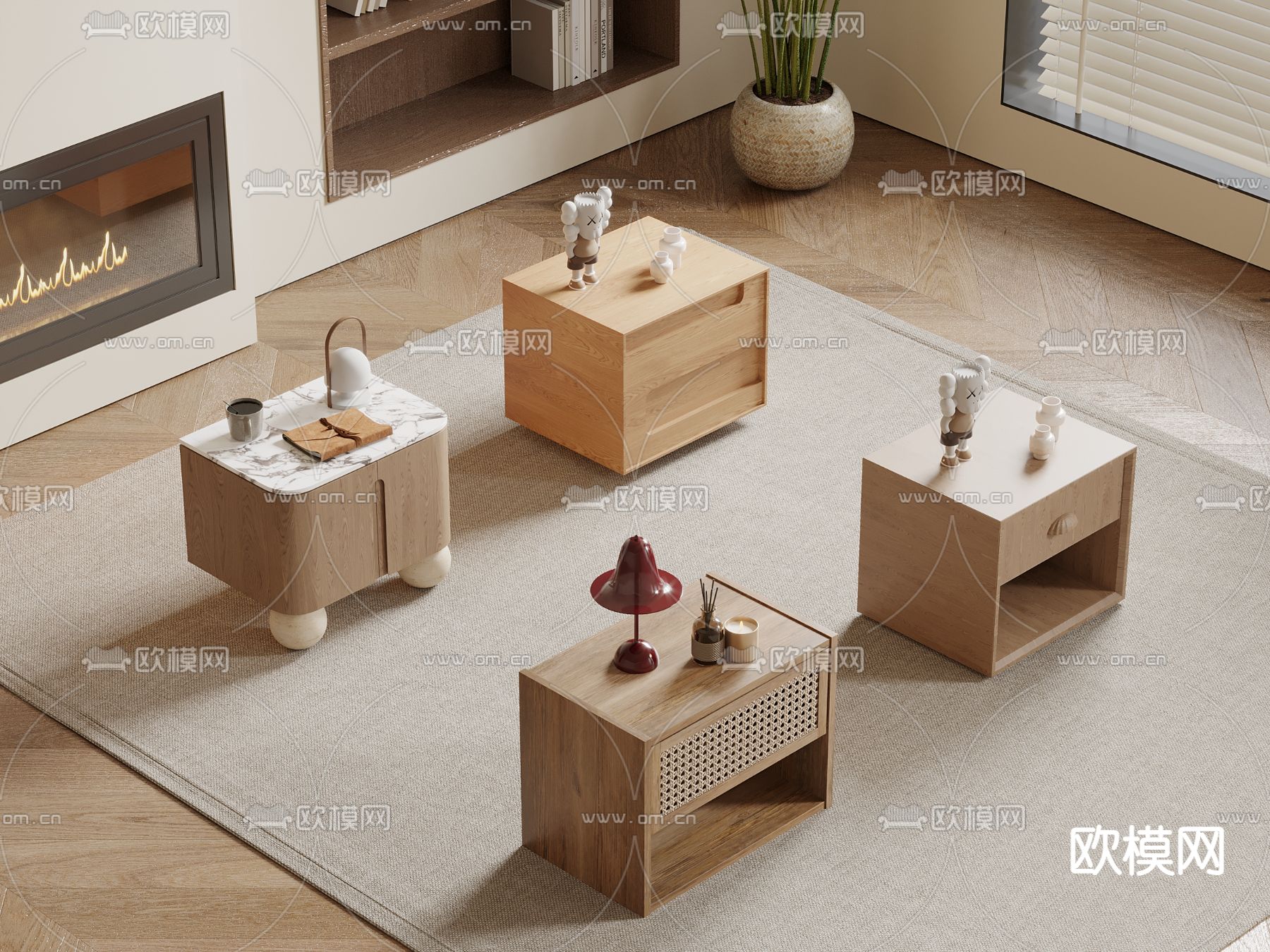 侘寂风床头柜su模型下载（渲染图2）