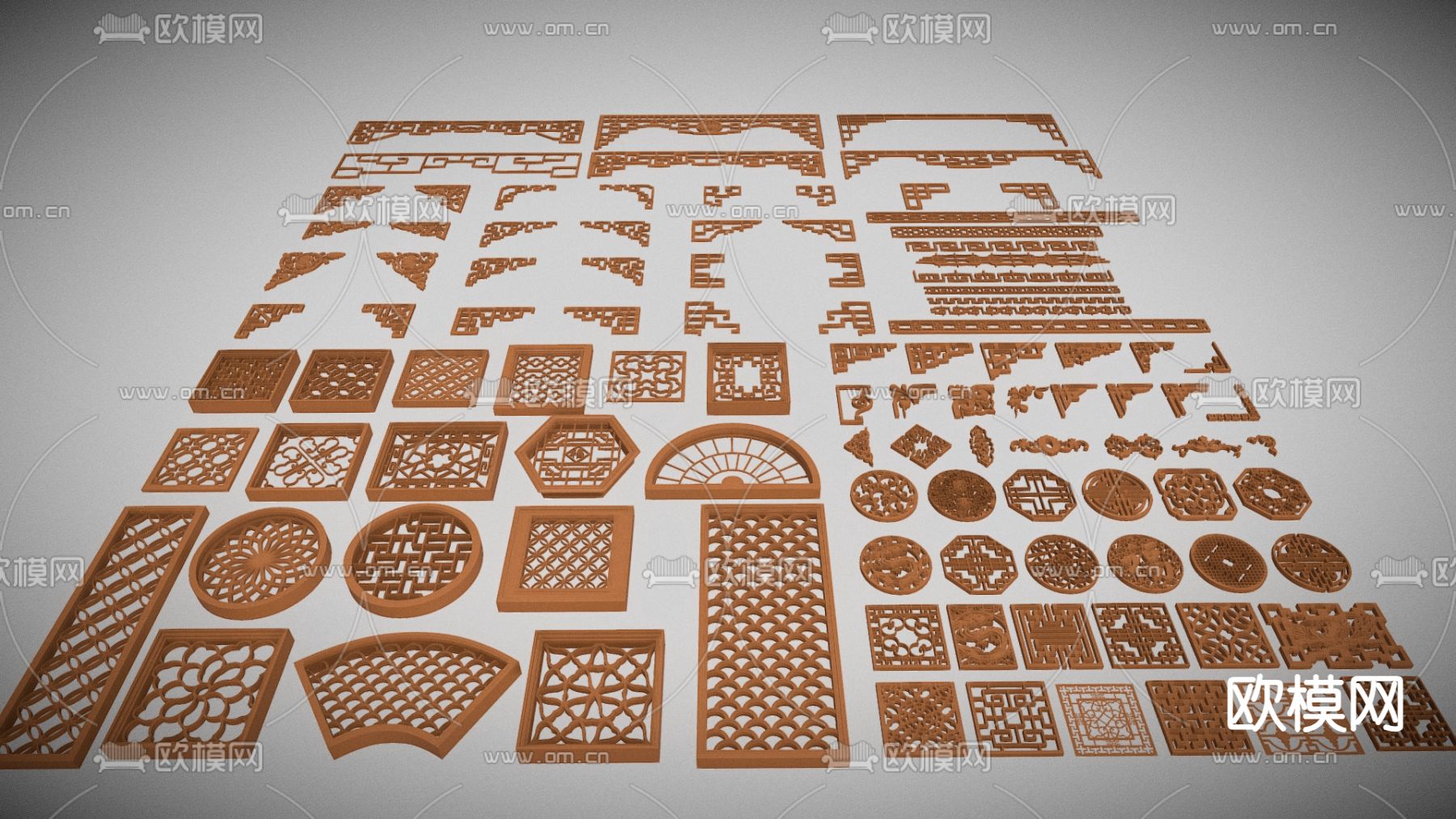 中式线条雕花 花窗 祥云 角花 角线3d模型下载（渲染图2）