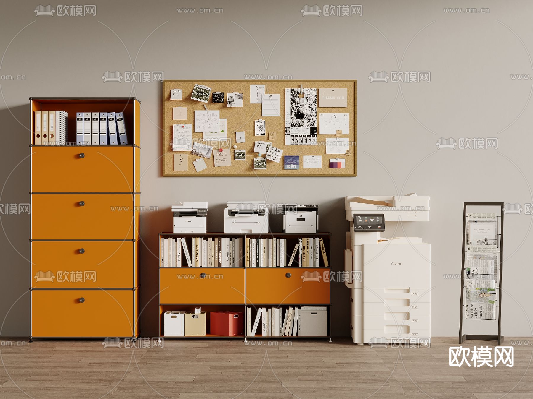 文件柜 打印机 刊架su模型下载（渲染图2）