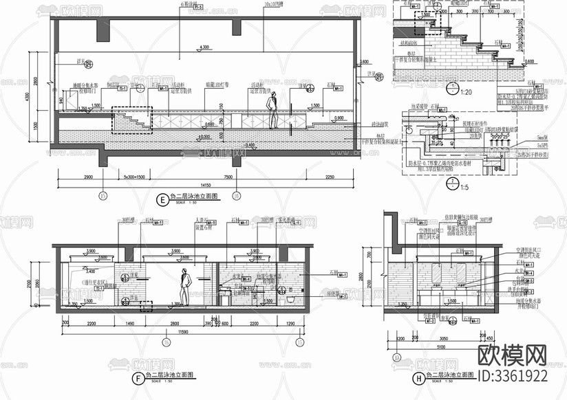 650㎡游泳池及休閑區(qū)室內(nèi)裝飾 休閑娛樂 游泳會所cad施工圖下載(渲染圖7)