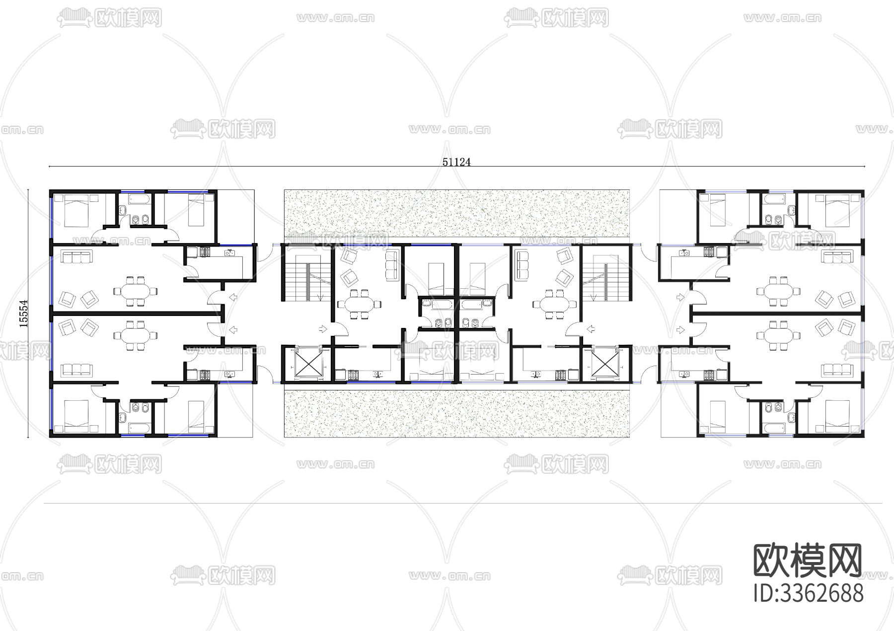 795m²学生宿舍公寓楼cad平面图下载