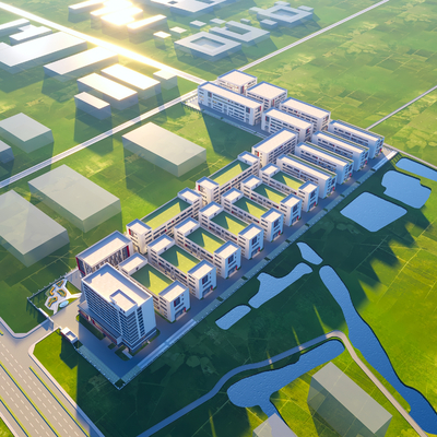  现代鸟瞰厂房su模型 