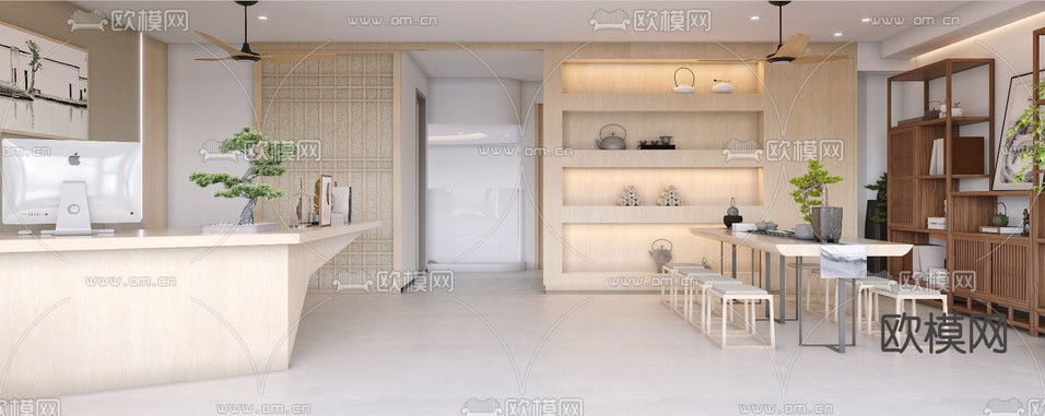 日式公司前台 接待3d模型下载(渲染图1)
